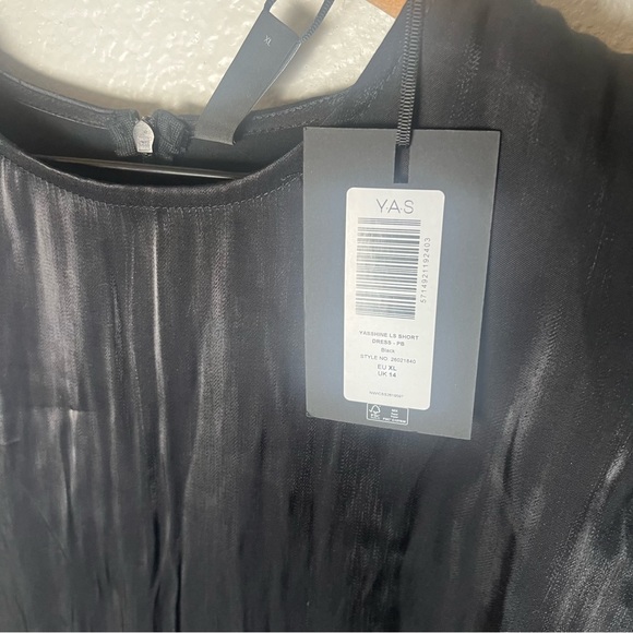 Y.A.S Shine silky lace trim mini dress in black SZ XL - Picture 5 of 11